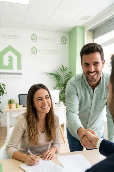 pareja firmando hipoteca nueva casa
